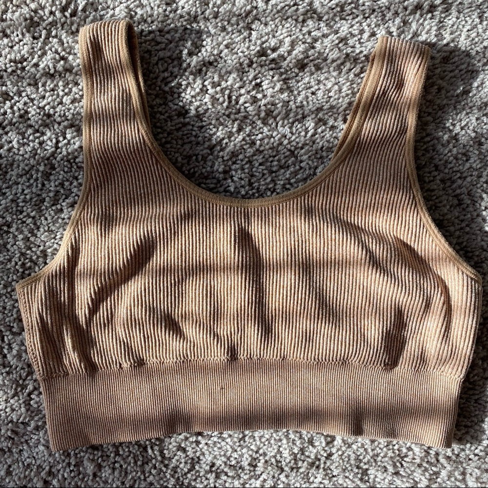 Aerie Ribbed Sports Bra | Beige | Size L